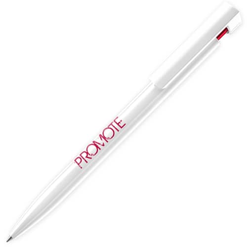 Branded Liberty Basic Ballpens in White/Strawberry Red Printed with a Logo by Total Merchandise