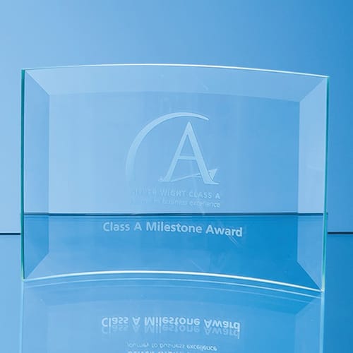 Personalised Medium Jade Glass Bevelled Crescent Awards for Corporate Gifts