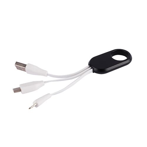 Branded Multi Adaptor Charging Cables in Black/White with Printed Logo from Total Merchandise