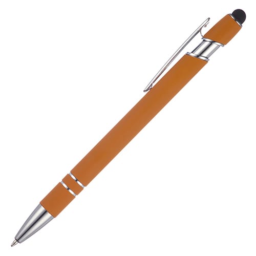 Branded amber soft feel promotional pen engraved with your logo from Total Merchandise