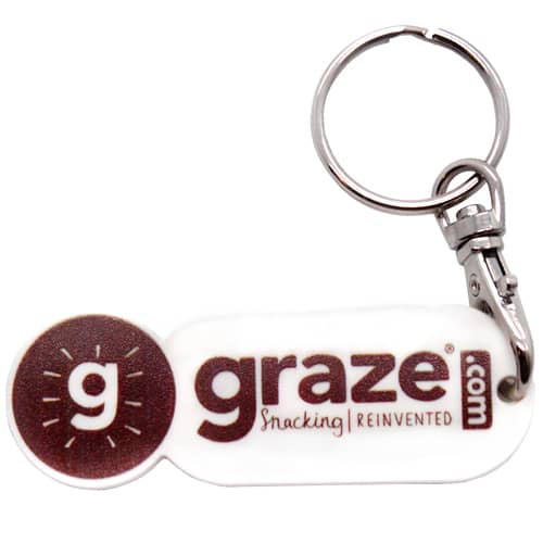 Promotional Oblong Trolley Token Stick Keyrings for Shop Giveaways