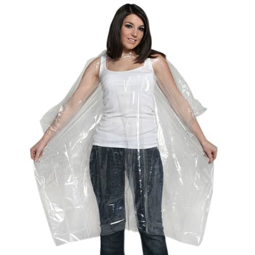 LDPE Disposable Rain Poncho in Clear