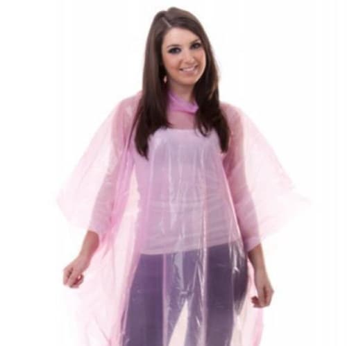 LDPE Disposable Rain Poncho in Pink