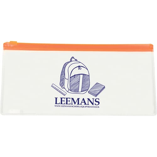 Branded PVC Transparent Pencil Case in Transparent/Orange Printed with a Logo by Total Merchandise