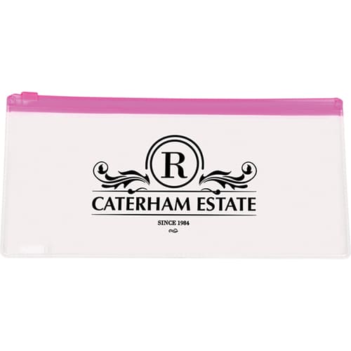 Promotional PVC Transparent Pencil Case in Transparent/Pink Printed by Total Merchandise