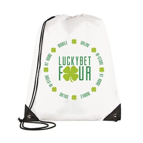 Custom branded Polyester Drawstring in White from Total Merchandise