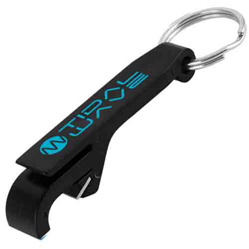 Plastic Bottle Opener Keyring in Black Printed with Your Full Colour Design from Total Merchandise