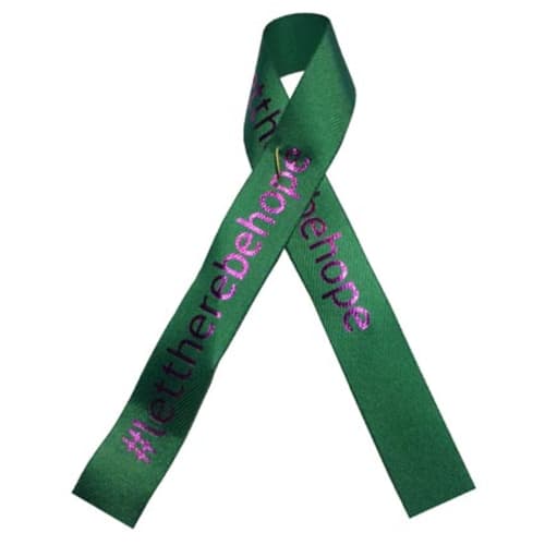 Custom Campaign Ribbons in green with printed design from Total Merchandise