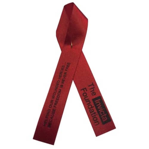 Promotional Campaign Ribbons in red with printed design from Total Merchandise