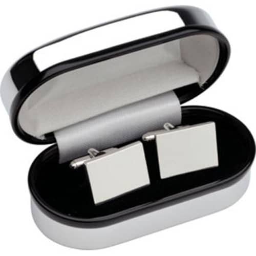 Promotional Rectangular Silver Coloured Cufflinks in a Gift Box from Total Merchandise