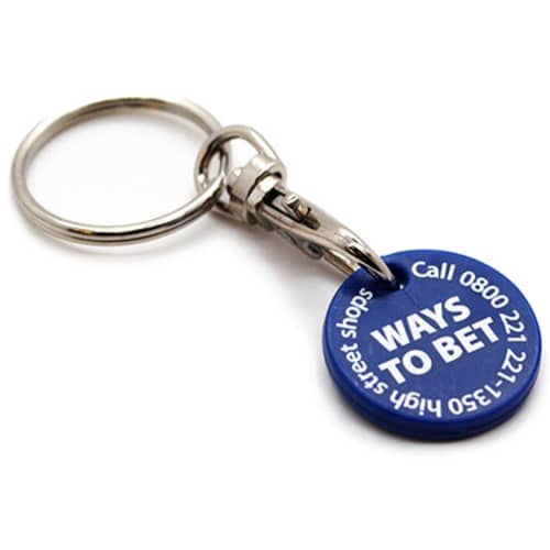 Old Shape Recycled Plastic Trolley Coin Keyrings in Blue