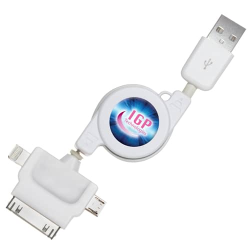 Retractable 3 in 1 Charger Cables in White