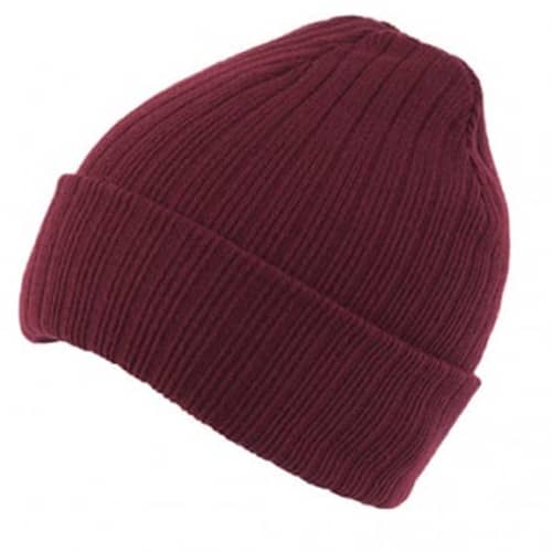Ribbed Knitted Beanies in Maroon, Embroidered with Your Logo from Total Merchandise