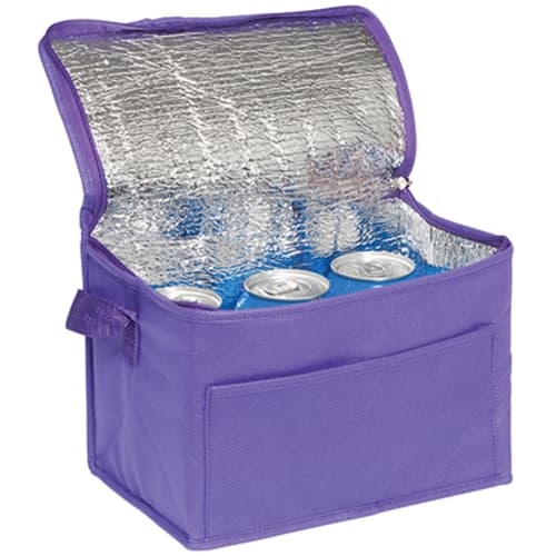 Custom branded small fold away cooler bag in purple from Total Merchandise