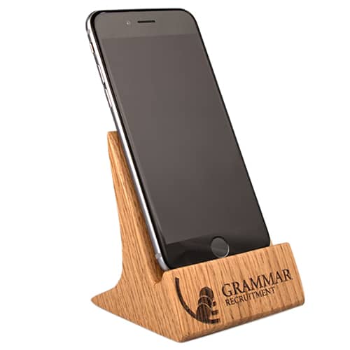 Branded Solid Oak Phone Stands for Desktop Marketing