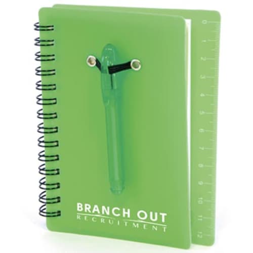 Spiral Bound Ruler Notebook with Ballpen in Green