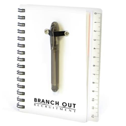 Spiral Bound Ruler Notebook with Ballpen in White