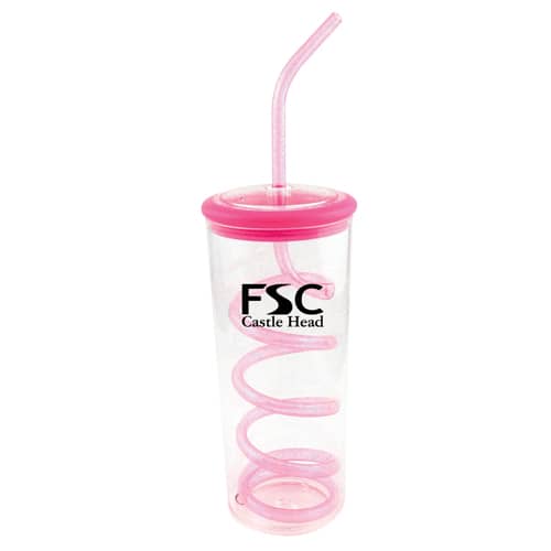 Logo branded Spiro Beaker with Straw in pink from Total Merchandise