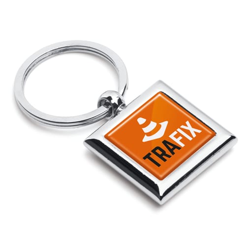 Branded square metal keyring with your logo printed to both side from Total Merchandise