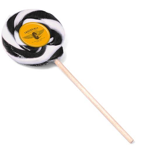 Branded Swirly Lollipops in Black/White with a Printed Logo from Total Merchandise