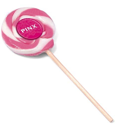 Custom Printed Swirly Lollipops in Pink/White with a Printed Logo from Total Merchandise