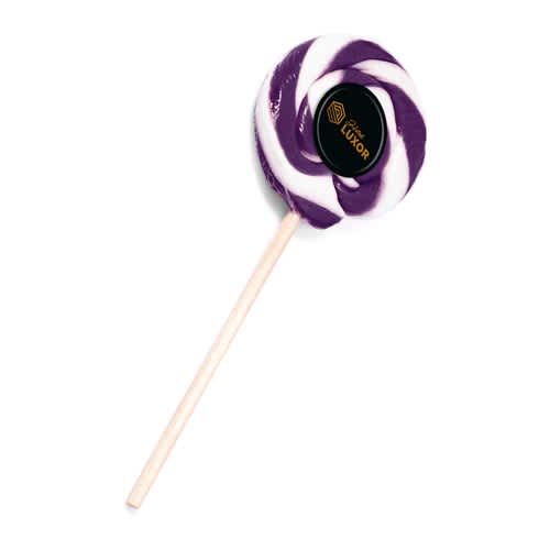 Personalised Swirly Lollipops in Purple/White with a Printed Logo from Total Merchandise