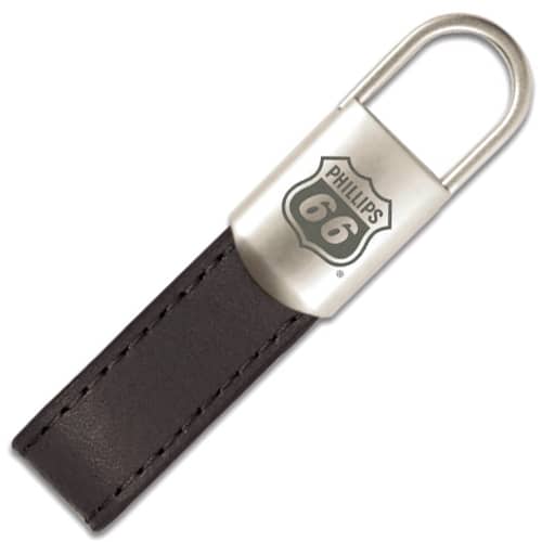 Promotional Tulsa Padlock Leather Keyfobs in black from Total Merchandise