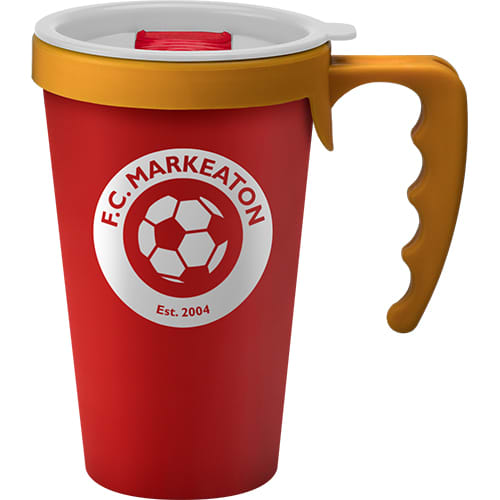 Promotional Universal Travel Mugs in Red Printed with a Logo by Total Merchandise