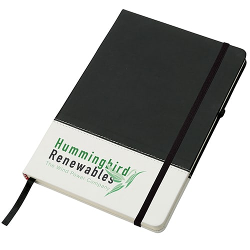 Promotional White Band Coloured Notebooks in Black printed with your logo by Total Merchandise