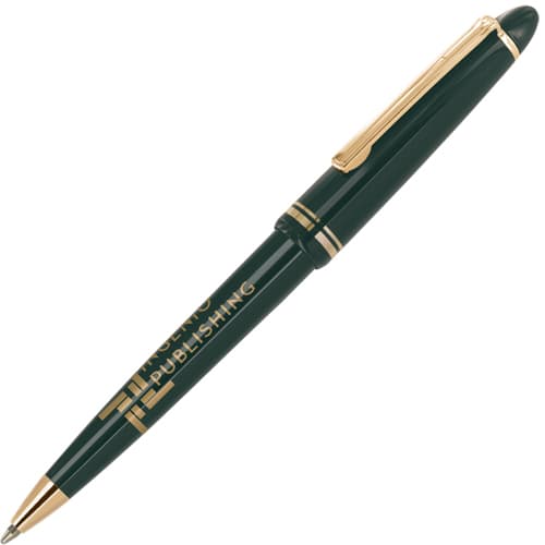 UK Branded Alpine Gold Trim Ballpen in Green Printed with a Logo by Total Merchandise