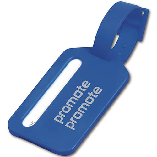 Promotional printed Plastic Travel Luggage Tags available in blue from Total Merchandise