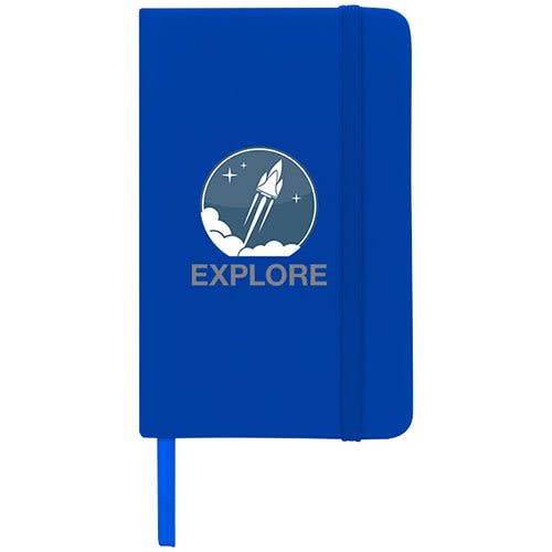 Promotional A6 Spectrum Soft Touch Notebooks with company logos