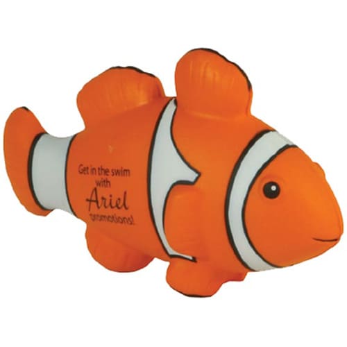 Custom printed Stress Clown Fish with promotional branded artwork to 1 side