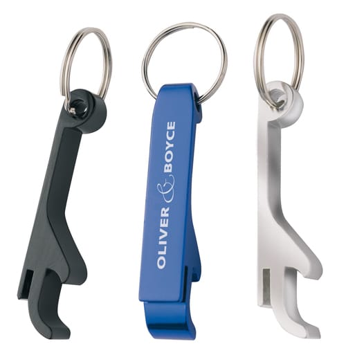 Promotional Talon Bottle Opener Keyring in Black, Blue and Silver from Total Merchandise