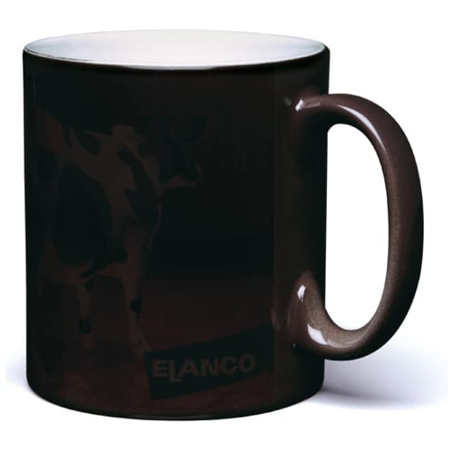 Promotional Wow Colour Changing Mug  in black when it is cold and not showing the hidden design