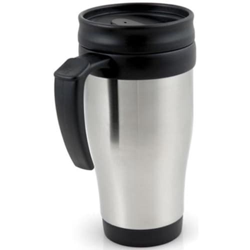 Promotional travel mug with corporate branding