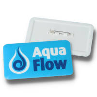Promotional 70mm Rectangle Plastic Button Badges with Company Logos