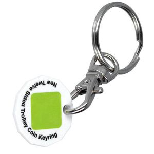 White Promotional Recycled Plastic Trolley Coin Keyrings