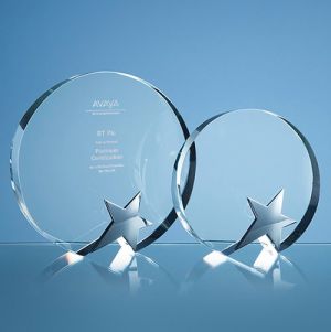 Optical Crystal Circle Star Awards in Clear/Silver