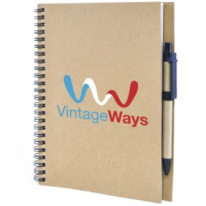 Promotional A5 Recycled Card Notebook and Pen with logos