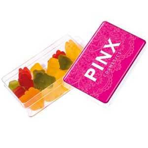 Promotional Free From Gummy Bear Rectangle Pots are custom branded sweets