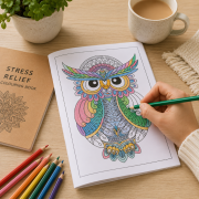 Lifestyle image of the A5 Stress Relief Colouring Books by Total Merchandise