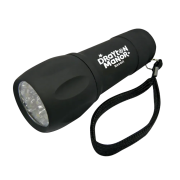 Logo branded Soft Feel LED Torches in Black from Total Merchandise