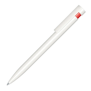 Branded Liberty Basic Ballpens in White/Strawberry Red Printed with a Logo by Total Merchandise