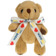 Promotional 13cm Honey Jointed Bear with a printed Bow from Total Merchandise