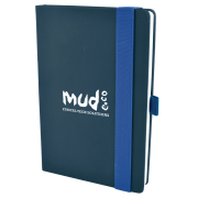 Company branded A5 Wide Strap Soft Touch PU Notebooks in blue from Total Merchandise