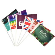 A selection of custom printed Eco Friendly Paper Hand Flags from Total Merchandise
