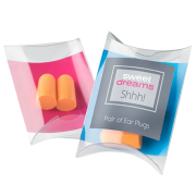 Ear Plugs in rPET Pillow Pack in Clear/Orange