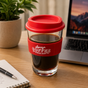 Lifestyle image of the Americano Cortado Coffee Mugs by Total Merchandise
