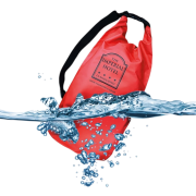 Promotional Waterproof Dry Bags in Red Printed with a Logo and Floating in Water by Total Merchandise